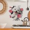 Lovely Dog & Floral Pattern Wall Decals Self-Adhesive Sticker for Living Room Bedroom Entryway Decor