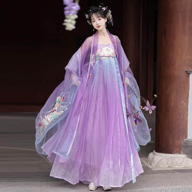 Hanfu New Embroidered Qi Skirt Tang Style Big Sleeve Cardigan Adult Women's Spring and Summer Thin Suit