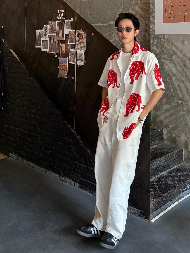 CHANGE WELL 2025 Streetwear Casual Short Sleeve Open Collar Leopard Animal Print Aloha Shirt Men's Spring/Summer (White, XL)