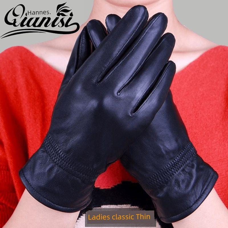 

Мужские перчатки из натуральной кожи, зимние, на флисовой подкладке, утепленные, женские перчатки из овчины, тонкие, для езды на велосипеде и вождения мотоцикла, осенние Black lady [Classic] [thin]] M