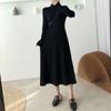 Elegant Warm Half Turtleneck Ladies A-line Sweater Dress Full Sleeve Slim Waist Women Knitted Mid-Calf Vestidos Autumn