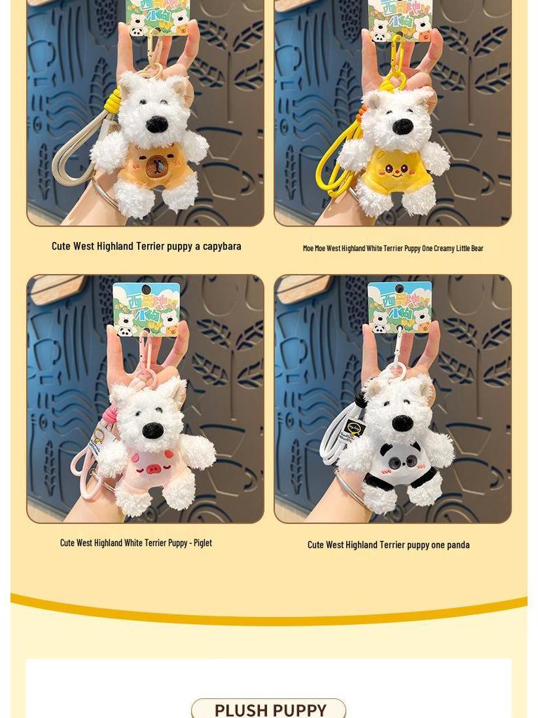 Charming West Highland Terrier Plush Keychain - Cute Puppy Pendant Bag Charm Gift