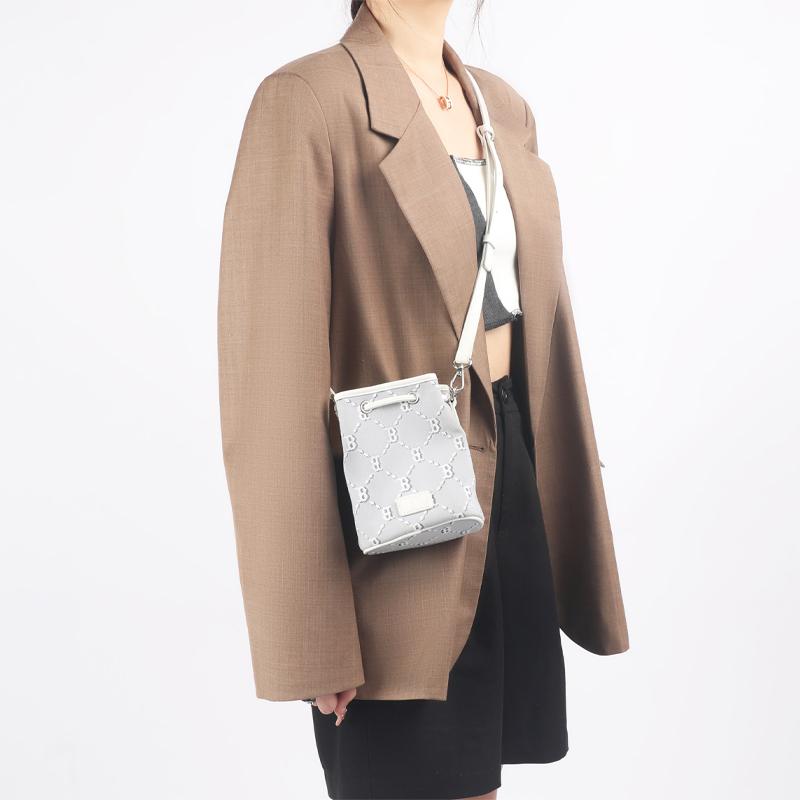 New MLB Monogram Collection Polyester Bucket Bag, Shoulder Bag, Crossbody Bag Mini Unisex Light Gray 3ABMS022N-43GRS