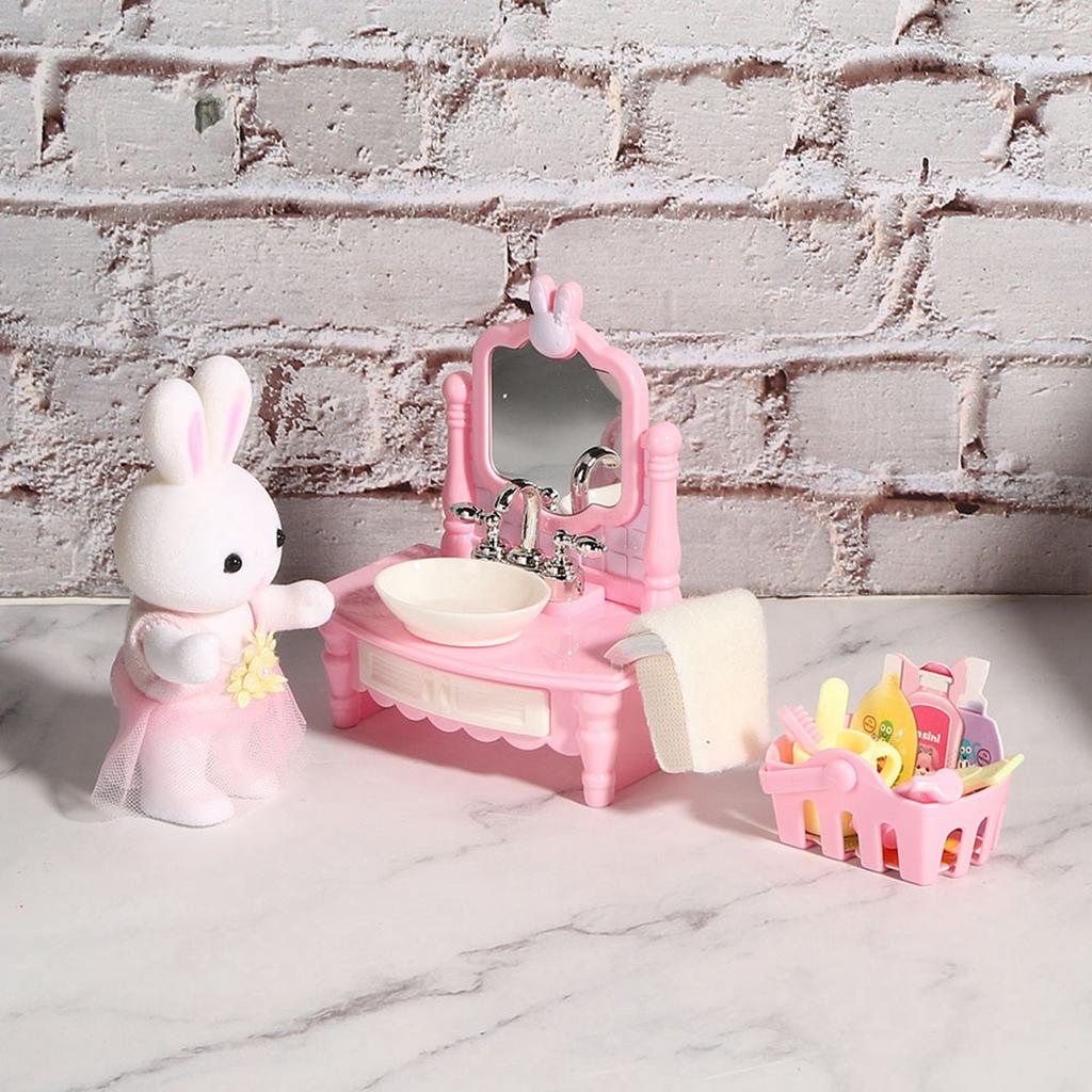 Dollhouse Role Play Toy Children Simulation Mini Sink Cup Toothbrush Toy Accessory (Random Color)