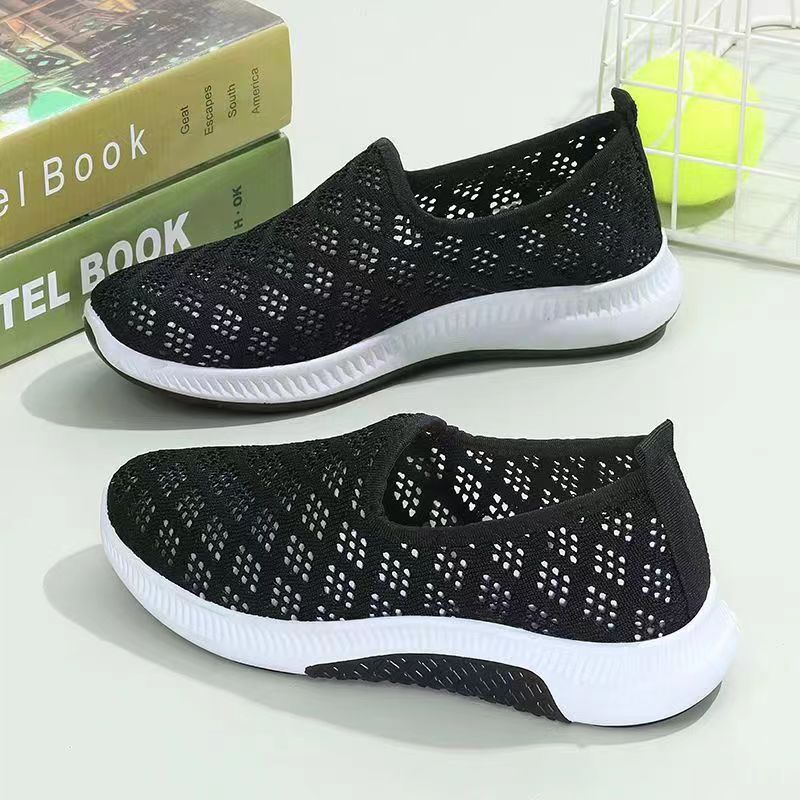 Summercloth Shoes Women's Mesh Mother Shoes Breathable Casual Shoes Soft Sole Non-slip Mesh Shoes Flat Heel One Pedal