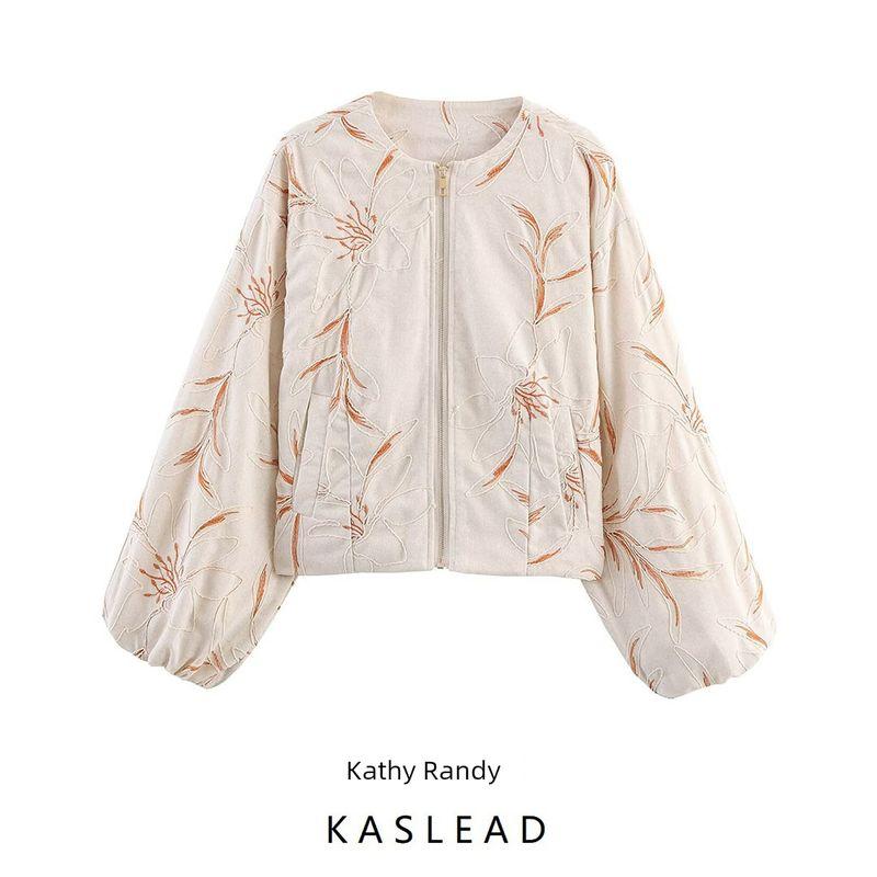 Kaslead New Women clothes Western Style Simple and Versatile Embroidery Fashion Crop jacket Outerwear
