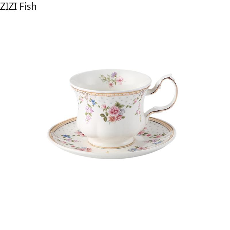 Ceramiczna filiżanka i spodek ze złotym brzegiem, kubki z wzorem kwiatowym, na stół jadalny, kubek na mleko, kawę, filiżanka do popołudniowej herbaty, pojemnik na sok owocowy