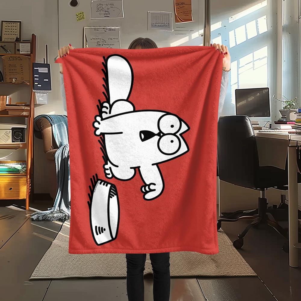 1Pc Simon‘s Cat Print Flannel Blanket, High Quality Comfortable for All Seasons, Home Decor, Warmth and Comfort, Perfect for Christmas GiftS
