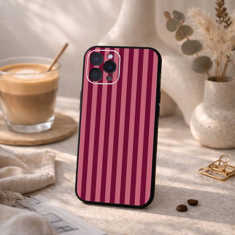 B-Burgundy White S-Stripe Phone Case For iPhone17,16,15,14,13,12,Plus,Pro Max, 5G Others Soft Black Cover iPhone16e