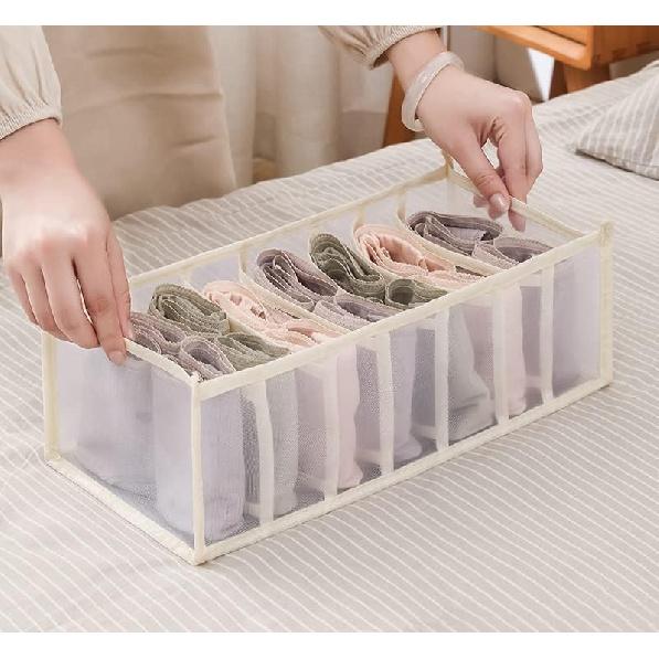 Wardrobe Organizer, 7 Grids Washable Clothes Organizer for Folded Clothes, 2 Pieces Foldable Wardrobe Clothes Organizer for Jeans, Dividers Nylon
