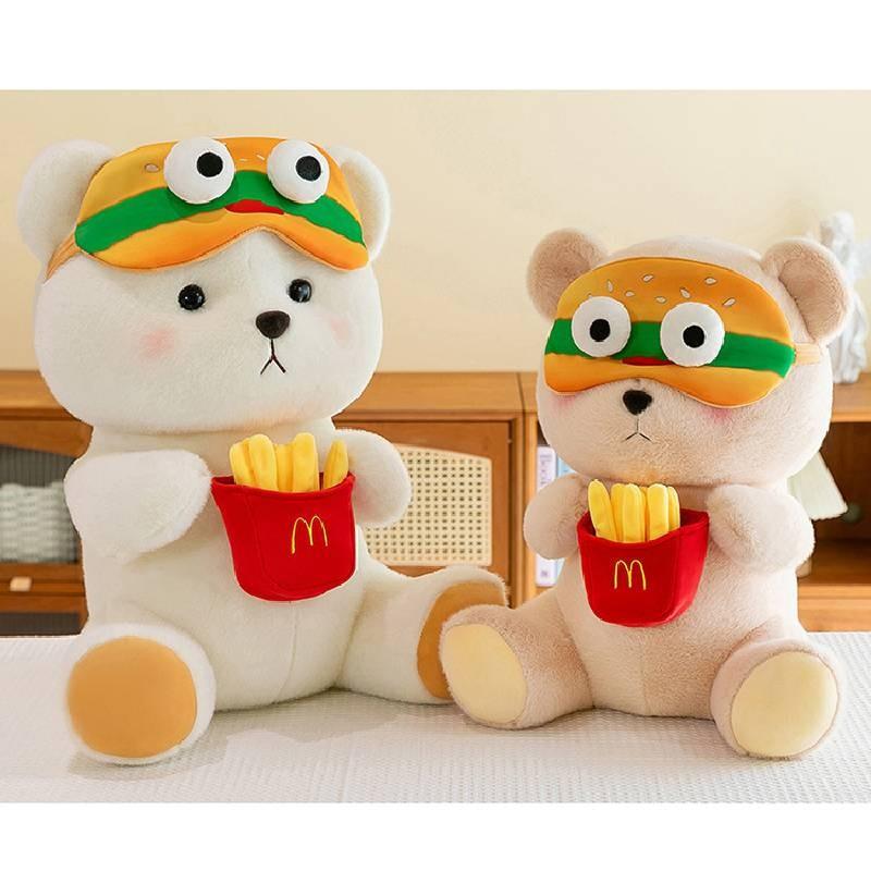 Adorable Large Burger And Fries Bear Plush Toy Cute Stuffed Animal Pillow Gift