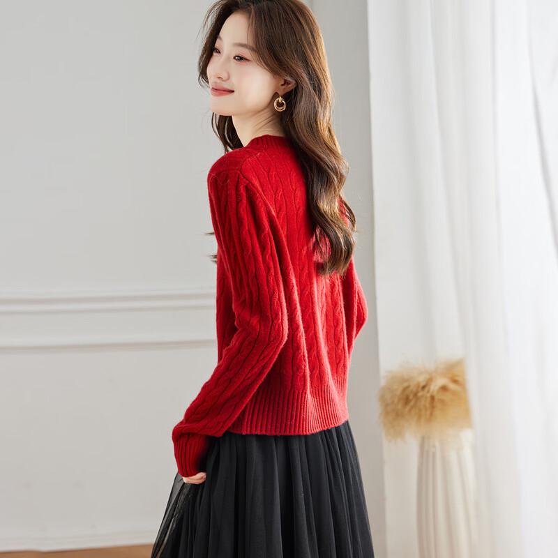 Srcr Women's V-Neck 100% Wool Sweater