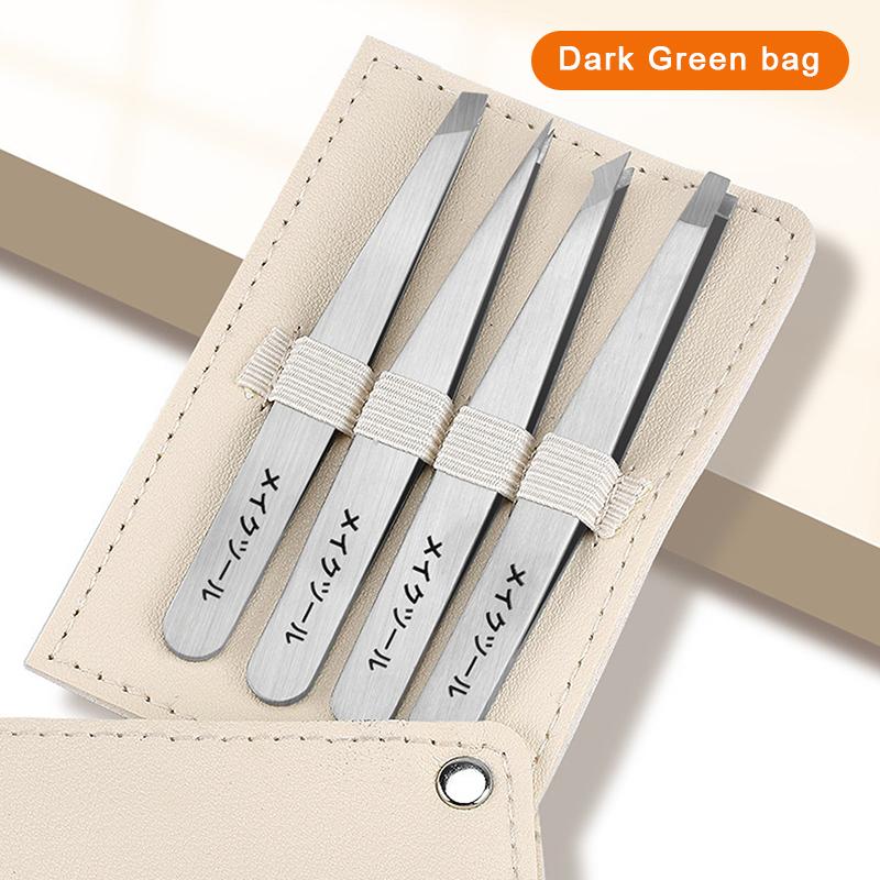 4Pcs Professional Eyebrow Tweezer Set Non-slip Grip Stainless Steel for Ingrown Hair Removal Women Daily Makeup Grooming