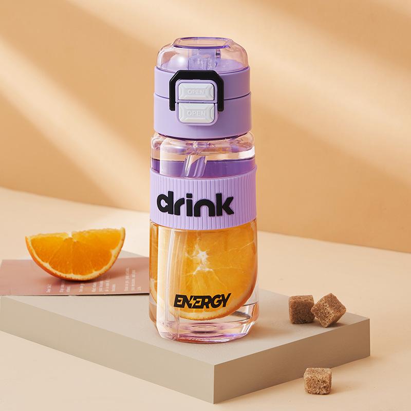 Water Bottle Carrying Ring Portable Sports Kettle Male and Female Straw Cup Student Double Drinking Cup Outdoor Plastic Cup with Elastic Cover