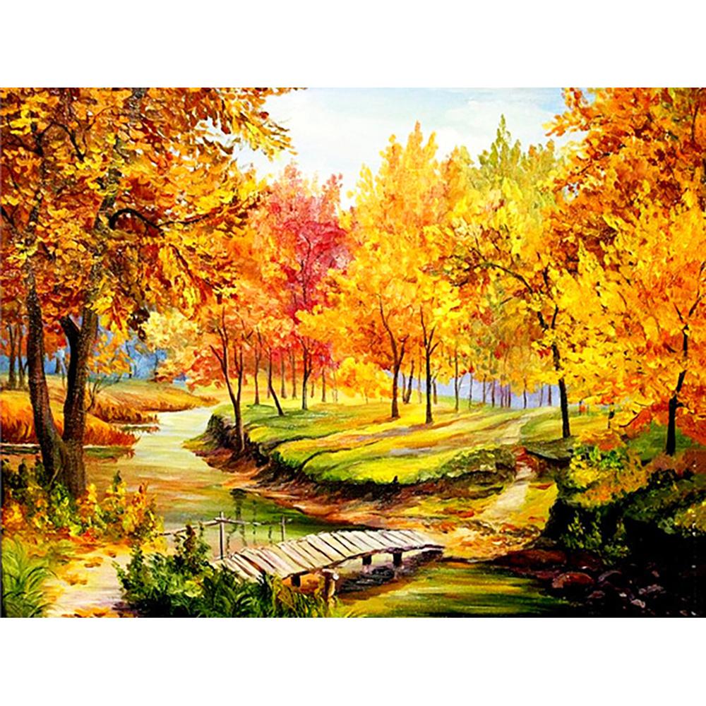 5D DIY Diamantová malba Krajina Diamantová mozaika Podzimní strom Šití drahokamu Plný kulatý diamantový křížový steh Domácí dárek