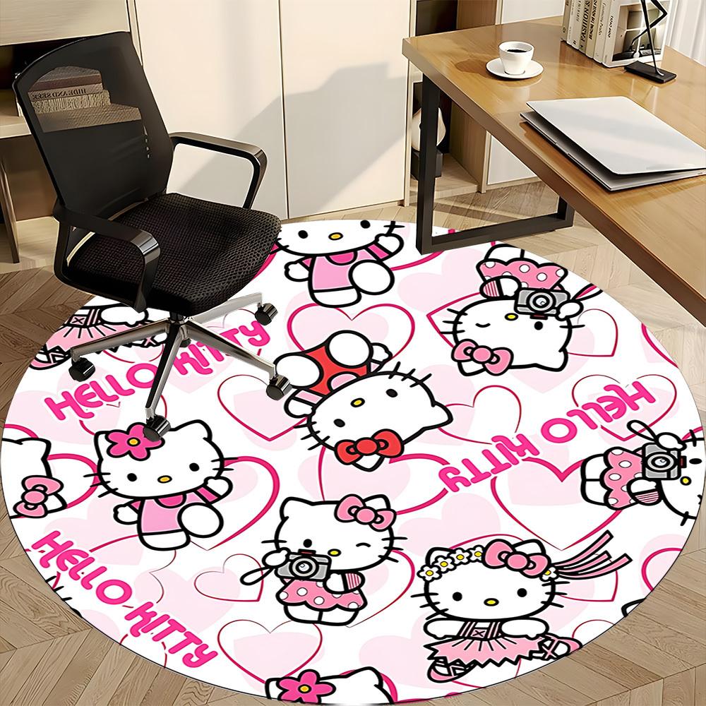 1pc Hello Kitty Chair Carpet for Office Non Slip, Machine Washable Rug for Office, Room Holiday Decor for Christmas, Birthday Polyester