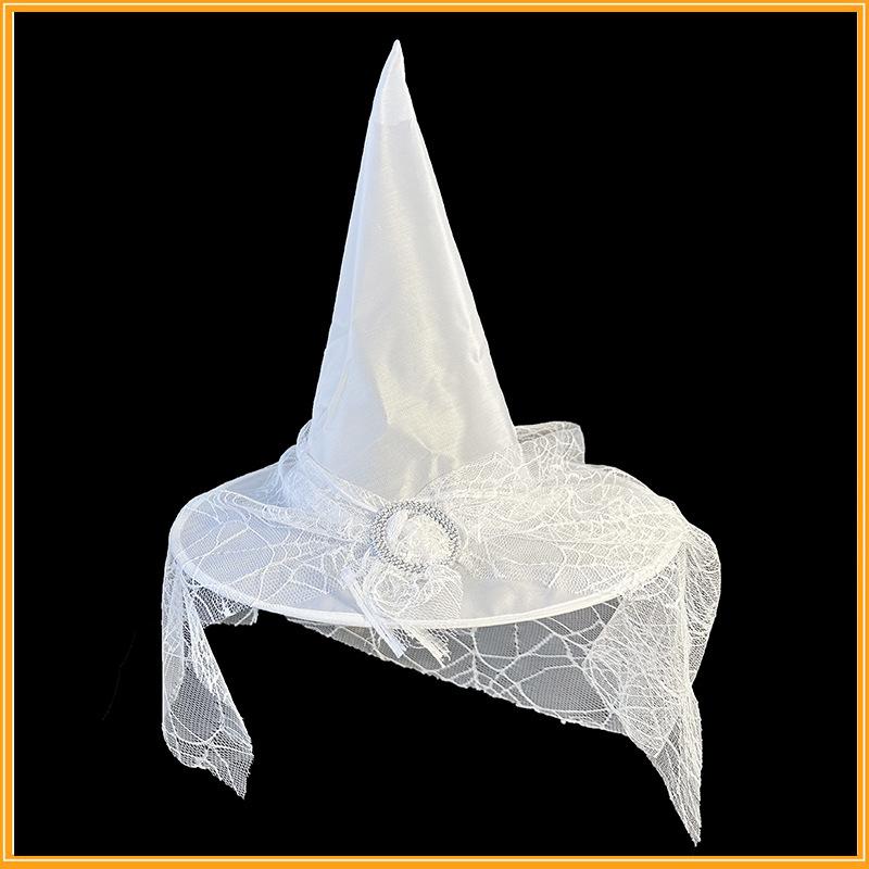 Mysterious Witch Hat with Lace Veil - Halloween Magician Costume Accessory