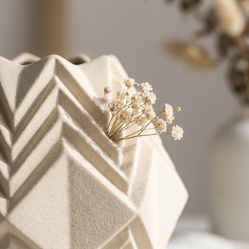 Large Geometric Ceramic Vase, 10.5" Decorative Floor or Table Vase, Modern Textured Flower Vase for Home Living Room, Entryway, or Office Decor