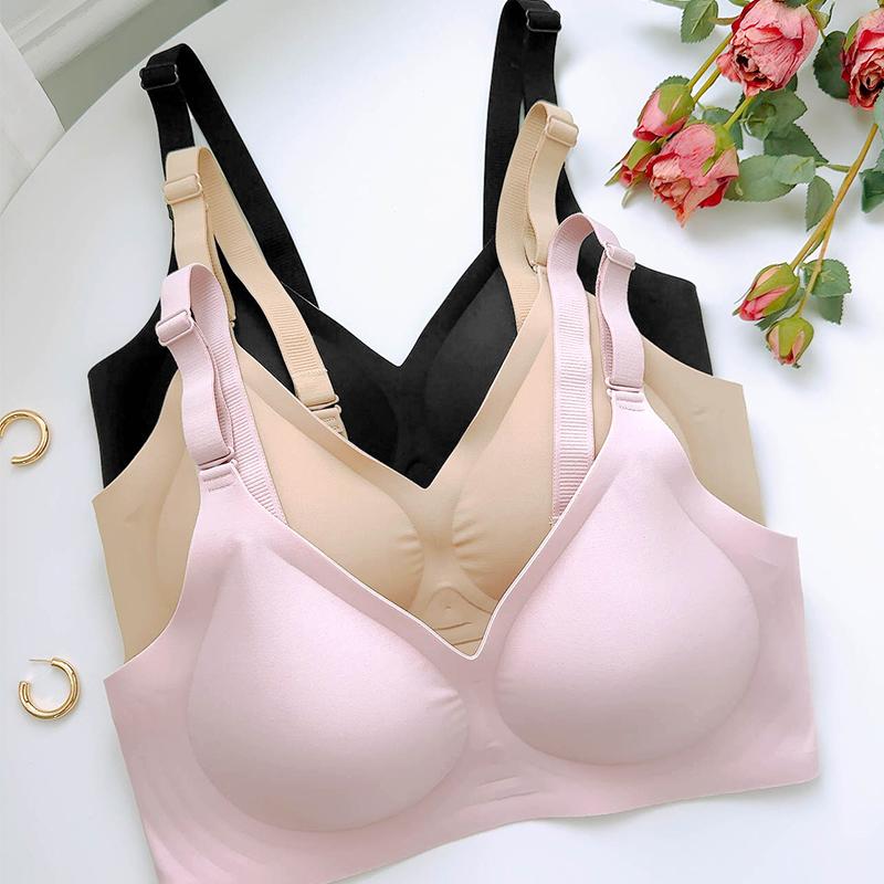 Women Seamless Wireless Bra Soft Breathable Thin Cup No Trace Underwear Adjustable Strap Push Up Lingerie For Daily Wear