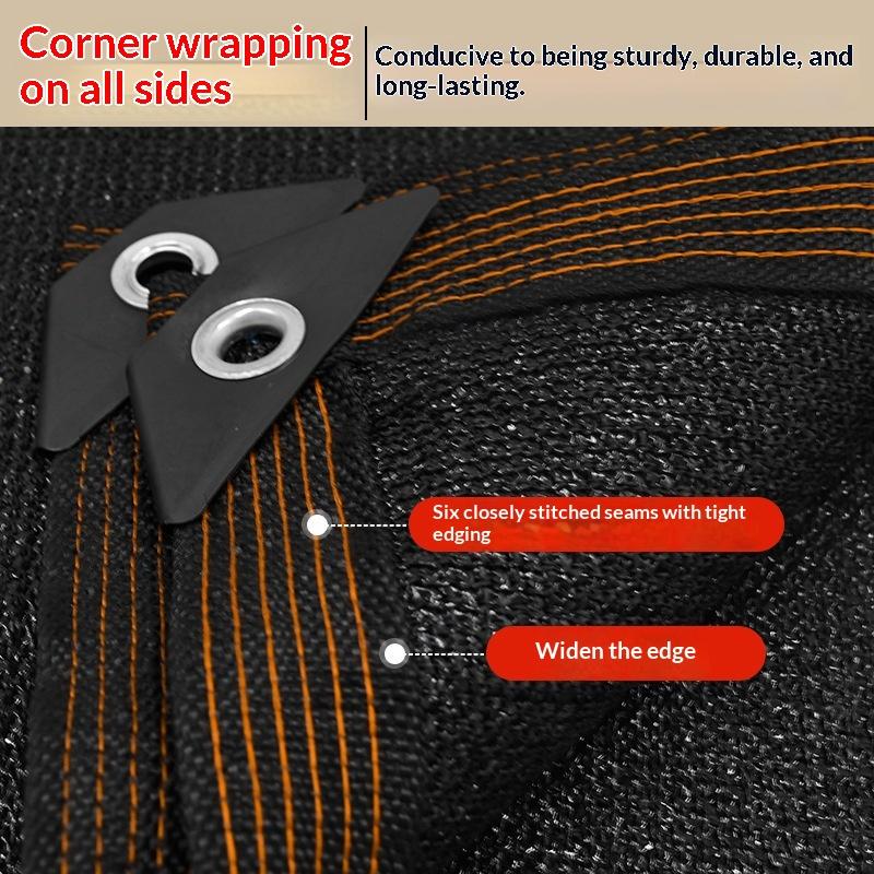Shade Cloth Black 70-80% Sun Block HDPE Anti-UV Encrypted Net with Buckle Edge Binding for Balcony Courtyard Camping Screen