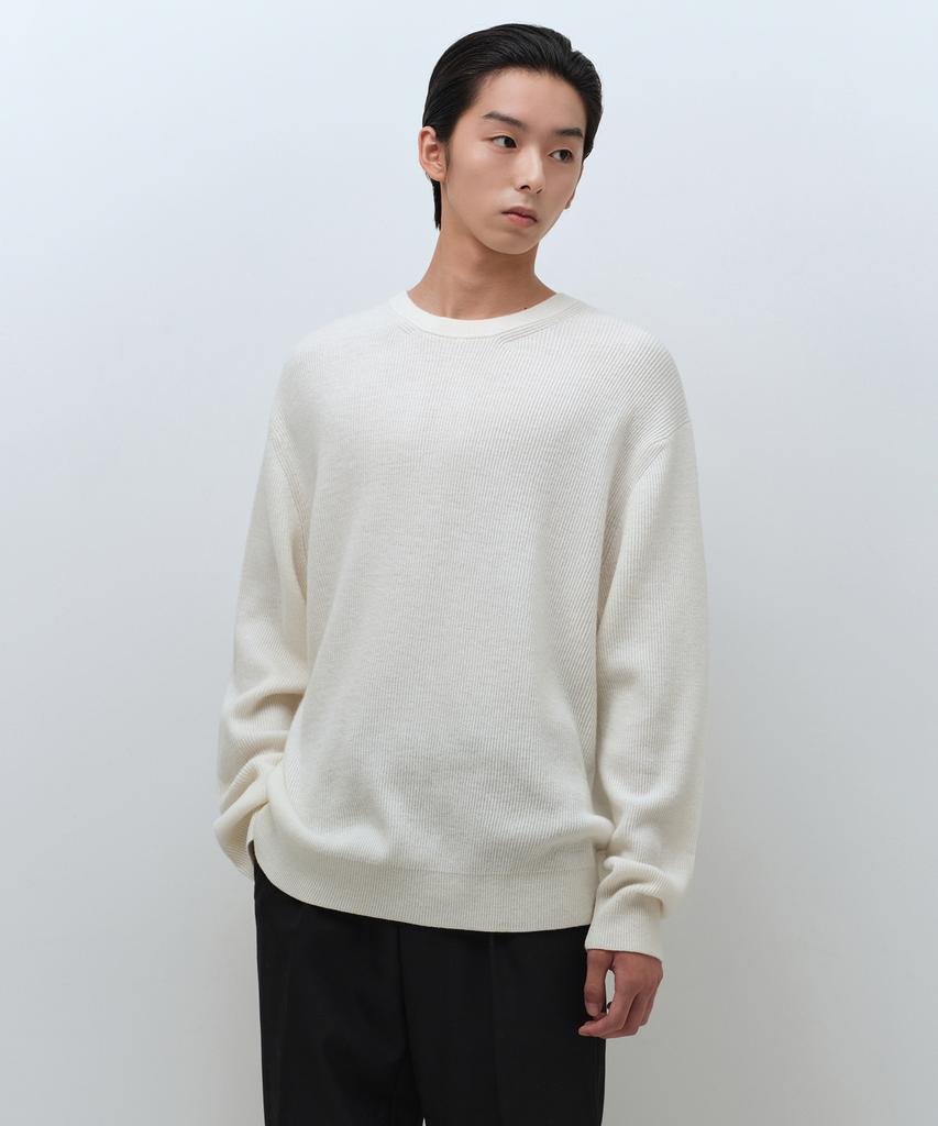 MUSINSA STANDARD [Victoria Wool] Minimal Ribbed Crew Neck Knit [Cream]
