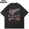 Hip Hop Streetwear Men TShirt Oversized Lightning Eagle Vintage Graphic T Shirt Cotton Washed Black Tshirt Unisex Tops Tee