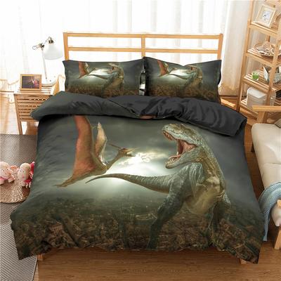 Set de husă de pilota cu imprimare 3D cu dinozaur, cu două paturi, complet Queen, King Size, husă de cuvertură Animale pentru copil, băiat, fată, adolescent, seturi de lenjerie de pat din poliester