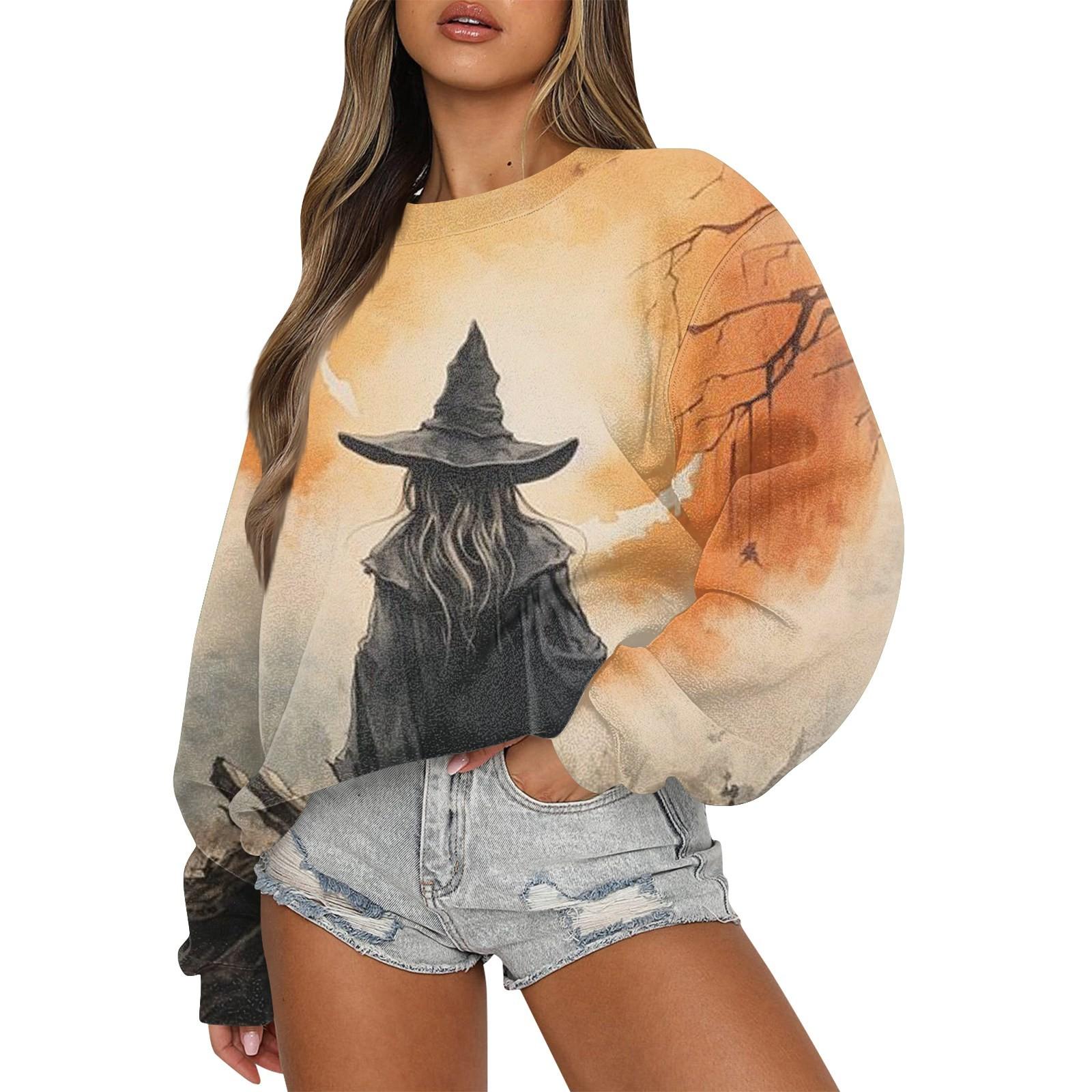 

Женский повседневный модный трикотажный спортивный топ с длинными рукавами, свободный крой, Хэллоуин M