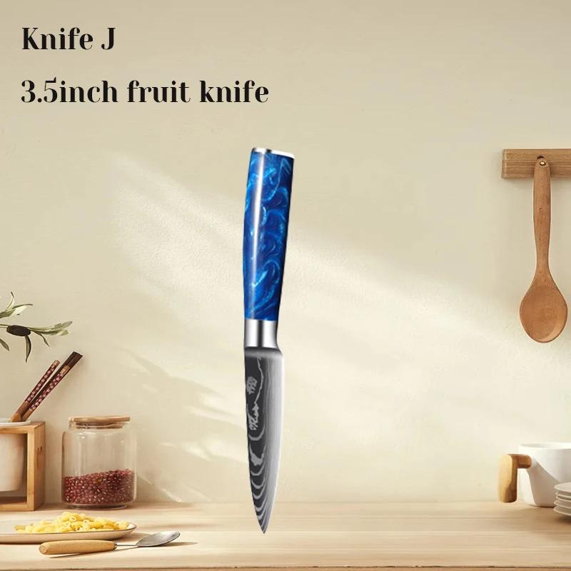 Fruit Knife Blue Resin Handle Damascus Steel Knife Professional Chef s Knife DIY Fruit Carving Knife Home Meat Slicing Knife