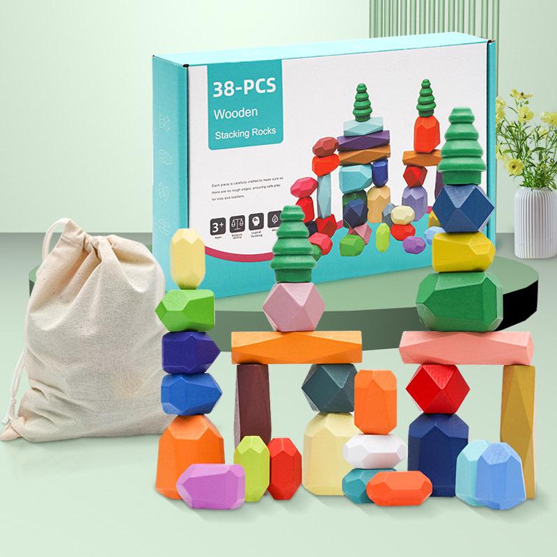 

Nordic Wooden Colored Stone Stacking Game | Educational Balance Blocks Toy