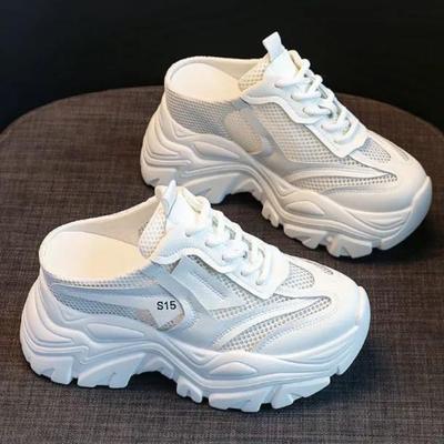 Moda Wiosna Lato Jesień Nowe Buty na Platformie dla Kobiet Obcas 9,5 cm Siateczka Oddychające Casualowe Sneakersy Kobiety Pół-Klapki