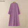 ZANZEA Women Casual Round Neck Solid Color Loose Long Sleeve Dress