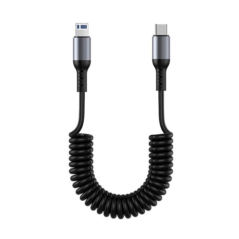 1.5M Coiled USB-C Type C 5A Fast Charging Data Cable 90 Right Angle Retractable Pure Copper Mobile Phone Cord for