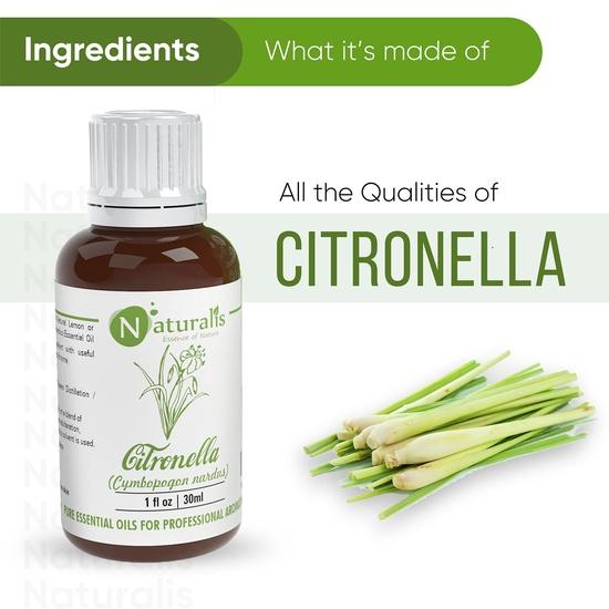 Naturalis Citronella Essential Oil - Natural Citronella Oil For Aroma Therapy, Skin Care, Hair Treatment, Mosquito Repellent, Relaxation- 30Ml