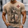 2026 Sommer Retro Herren Templer Kreuzritter T-Shirt Kurzarm T-Shirt 3D-Druck Rundhals Religiöser Stil Festliches Outfit
