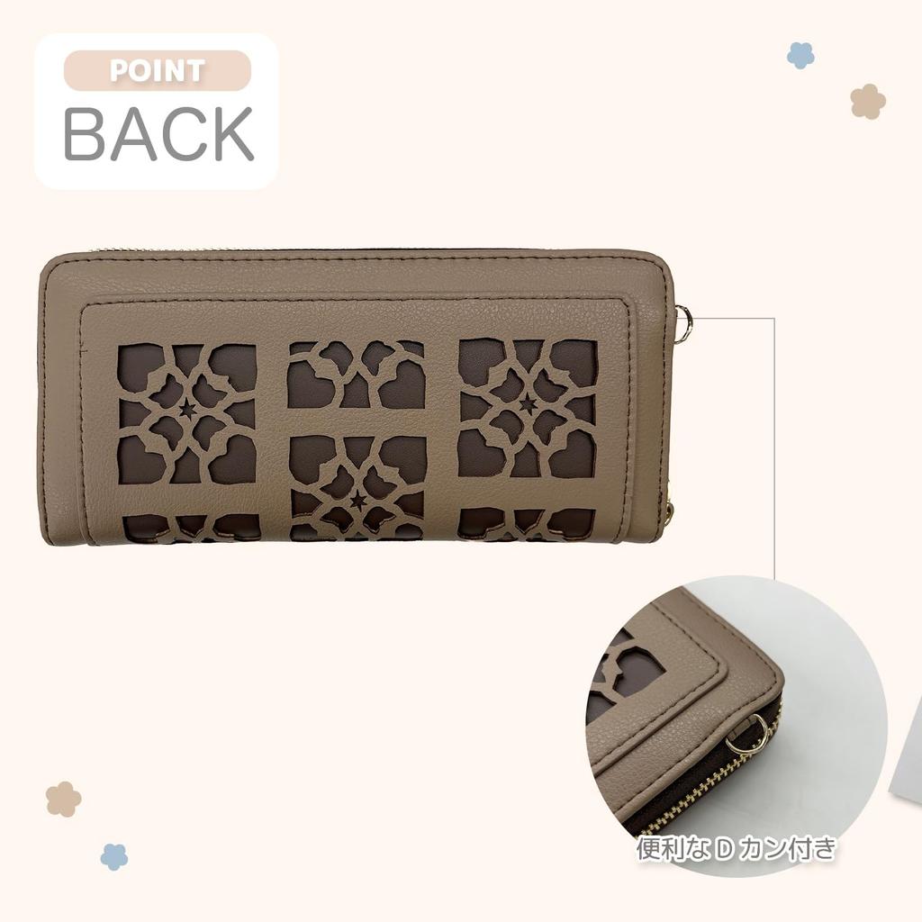 K-PARTS Bebe Dayan Kaleidoscope Round Zipper Long Wallet for Women and Girls, Featuring a Cute Cat Design, Featuring Wachifield Flower Embroidery,