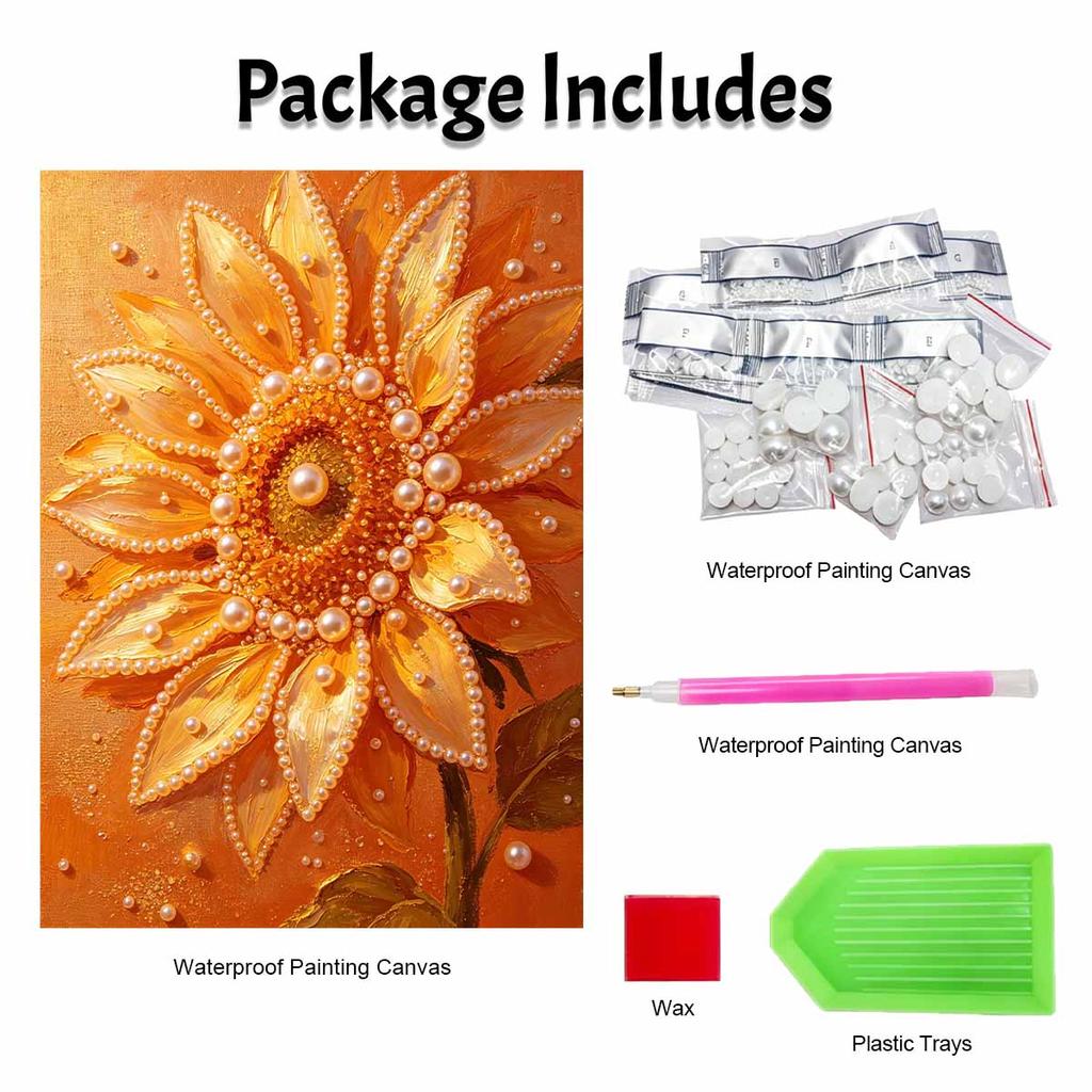 Handmade Framed Pearl Bead Painting Kit Golden Sunflower Pattern 3D Shiny Canvas Art Ready to Display Home Decor Modern Wall Art Gift Idea