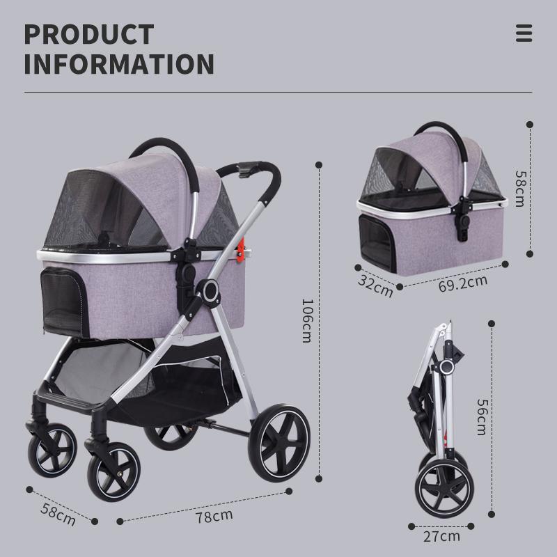 Hot New Design Easy Fold Portable Removable Basket Pet Dog Stroller  for Dog Cat Travel Pet Trolley Carrier