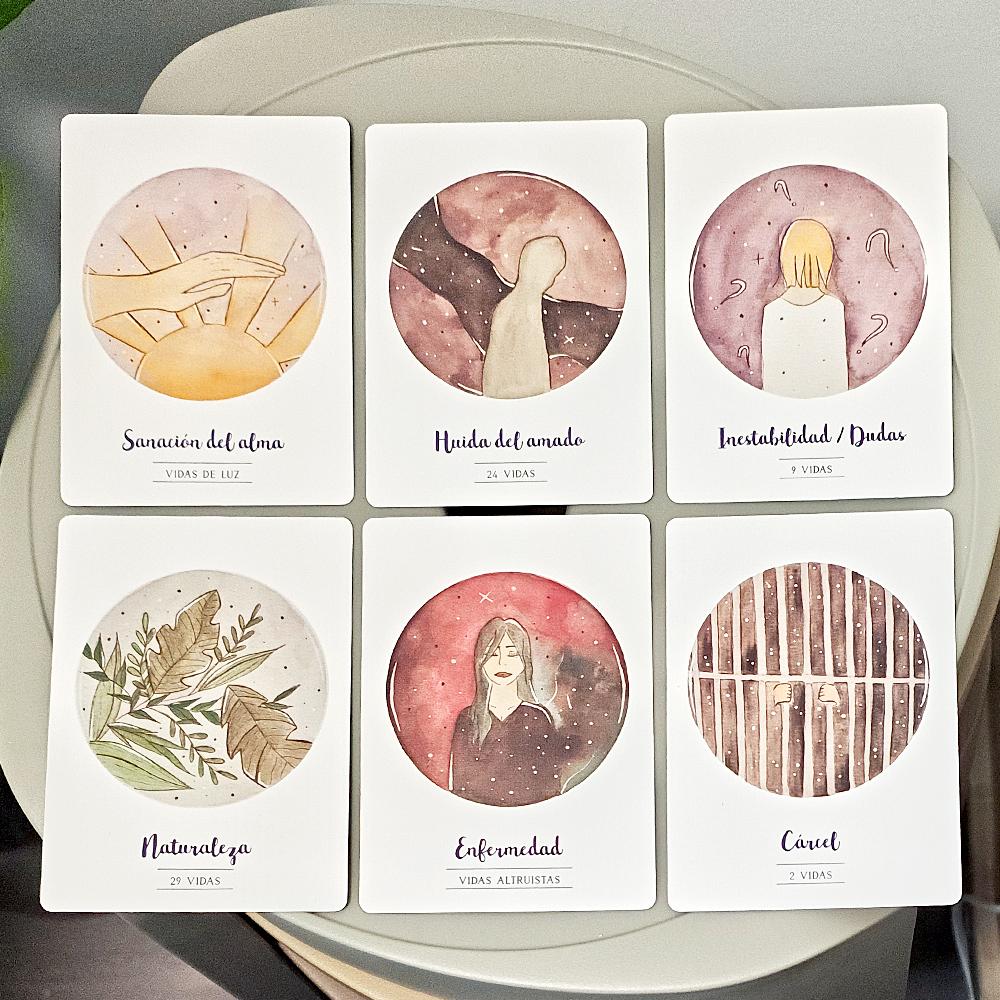 42 Pcs Vidas Anteriores Oracle Cards 10.5*7.5cm Spanish Edition, Past Lives Deck for Karma Soul Healing Double-Sided Embossed
