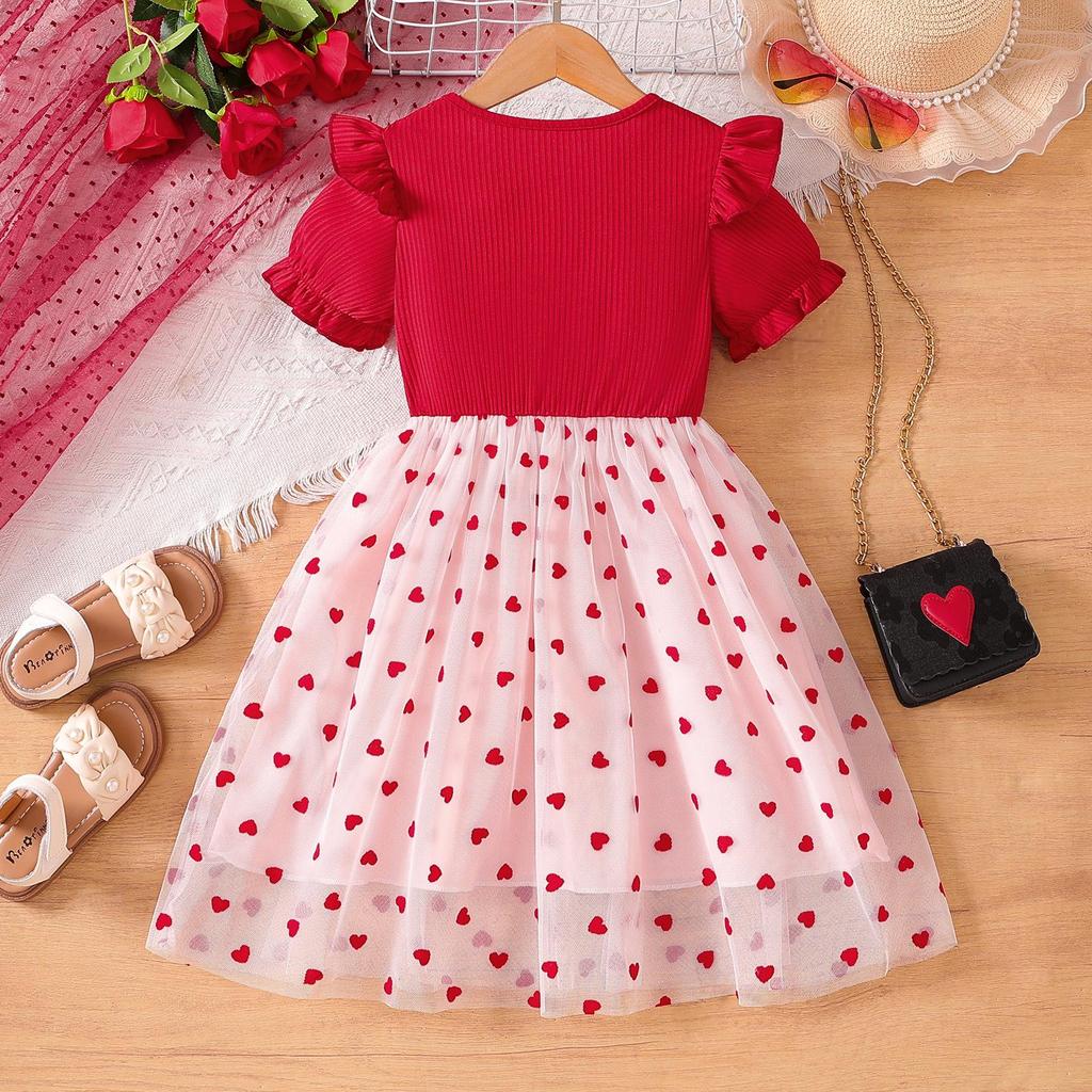 Girls' Korean Style Princess Dress - Summer 2025, Puffy Tulle, Cotton Short Sleeve