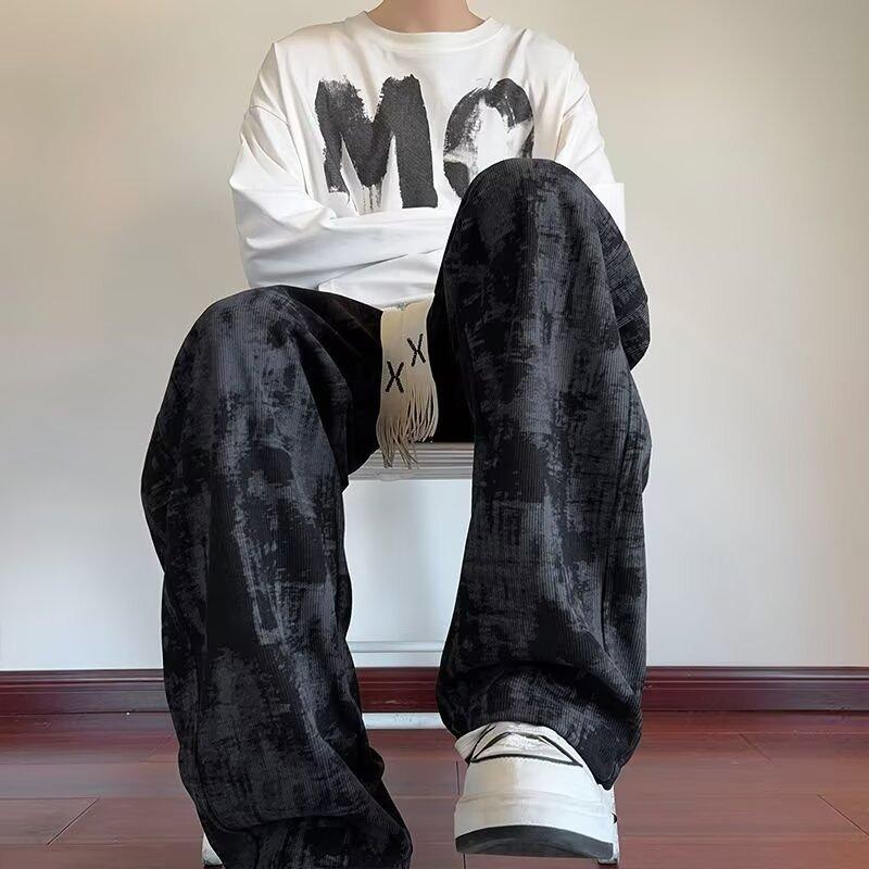 High Street Casual Pants Men's Loose Trend Brand Drape Straight Pants Autumn Tie-dye Trend Pants