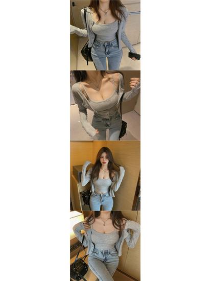 Hong Kong Style Women's Chic Set: Slim Fit Camisole & Fashionable Cardigan.