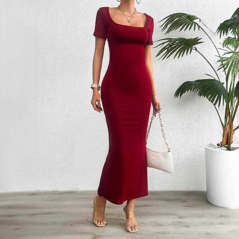 Women's Summer Solid Color Slim Short-sleeved Dress