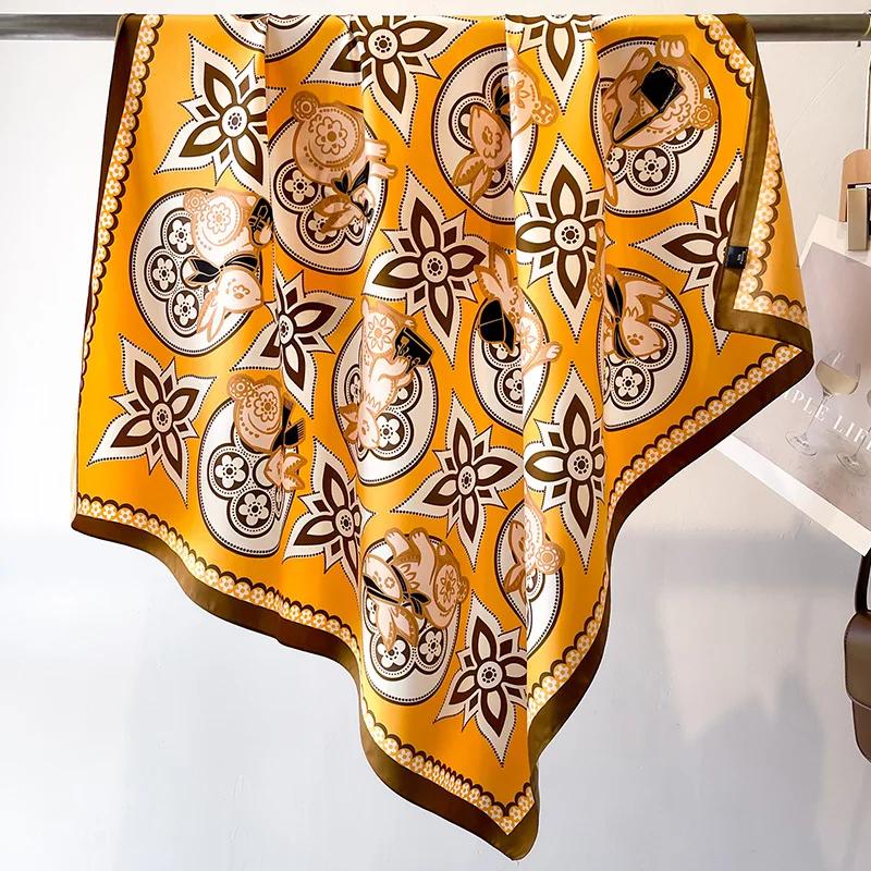 90*90cm Silk Scarf Scarftop Headwraps For Woman Fashion Four Seasons Hair Accessories Hijab Foulard Bandana Femme Headscarf90*90