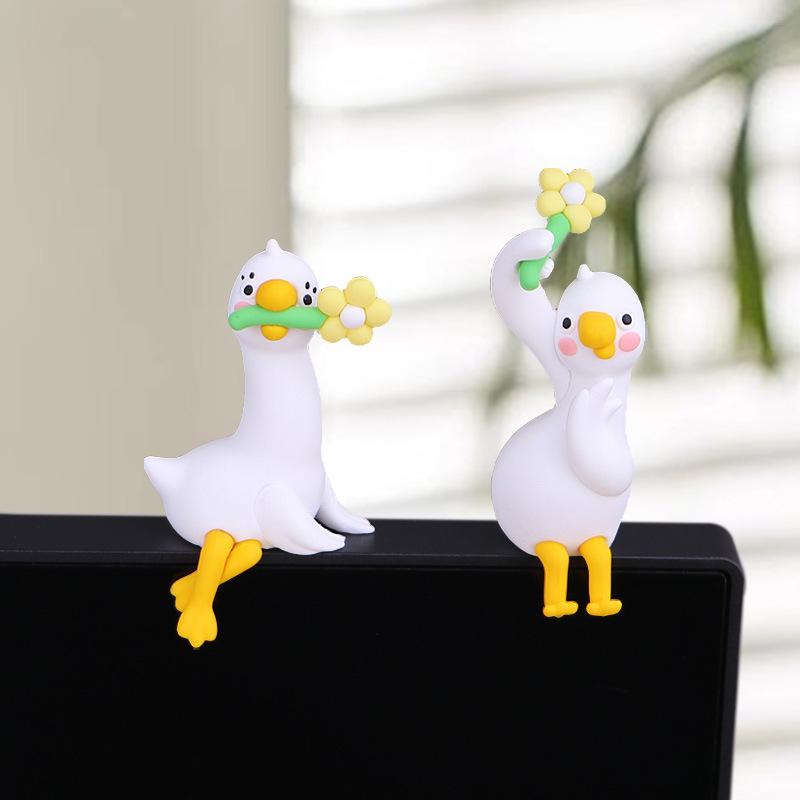1/4 Stück Harz-Gans-Figur Computer-Monitor-Dekoration, Niedliche Mini-Gans-Statuen Für Auto-Armaturenbrett, Lustige TV/Po-Rahmen-Dekorationen
