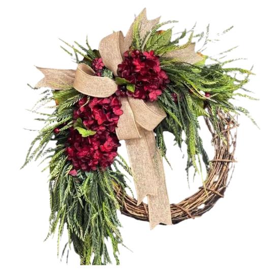 

Yousheng Rustic Hydrangea Wreath with Burlap Bow Farmhouse Wall Door Hanging Decor for Home Garden Wedding Artificial Floral Garland for Spring Summer A