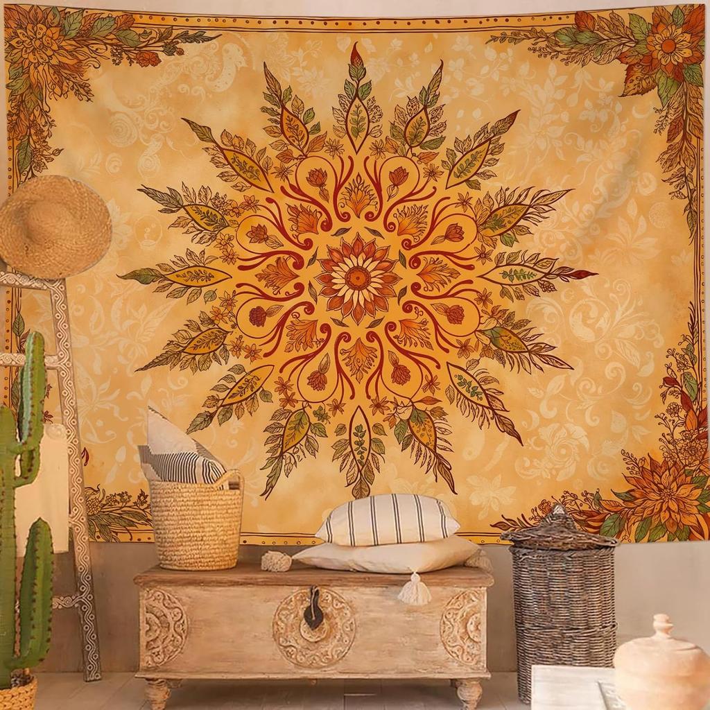VIKAMA Boho Tapestry Featuring Sunflower and Astrological Wheel Wall Decor for Bedroom Dorm and Living Room with Bohemian Mystic
