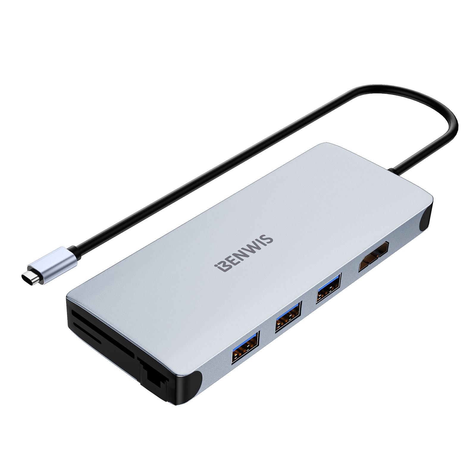 

BENWIS MP-HUB-3 12-in-1 Type-C Hub 4K 30Hz HD Video Network USB Multi-Port USB-C Adapter As Shown A