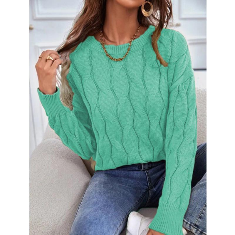 Maglieria da donna Maglione lavorato a trecce Autunno Girocollo Pullover a maniche lunghe Top Maglione allentato casual invernale da donna