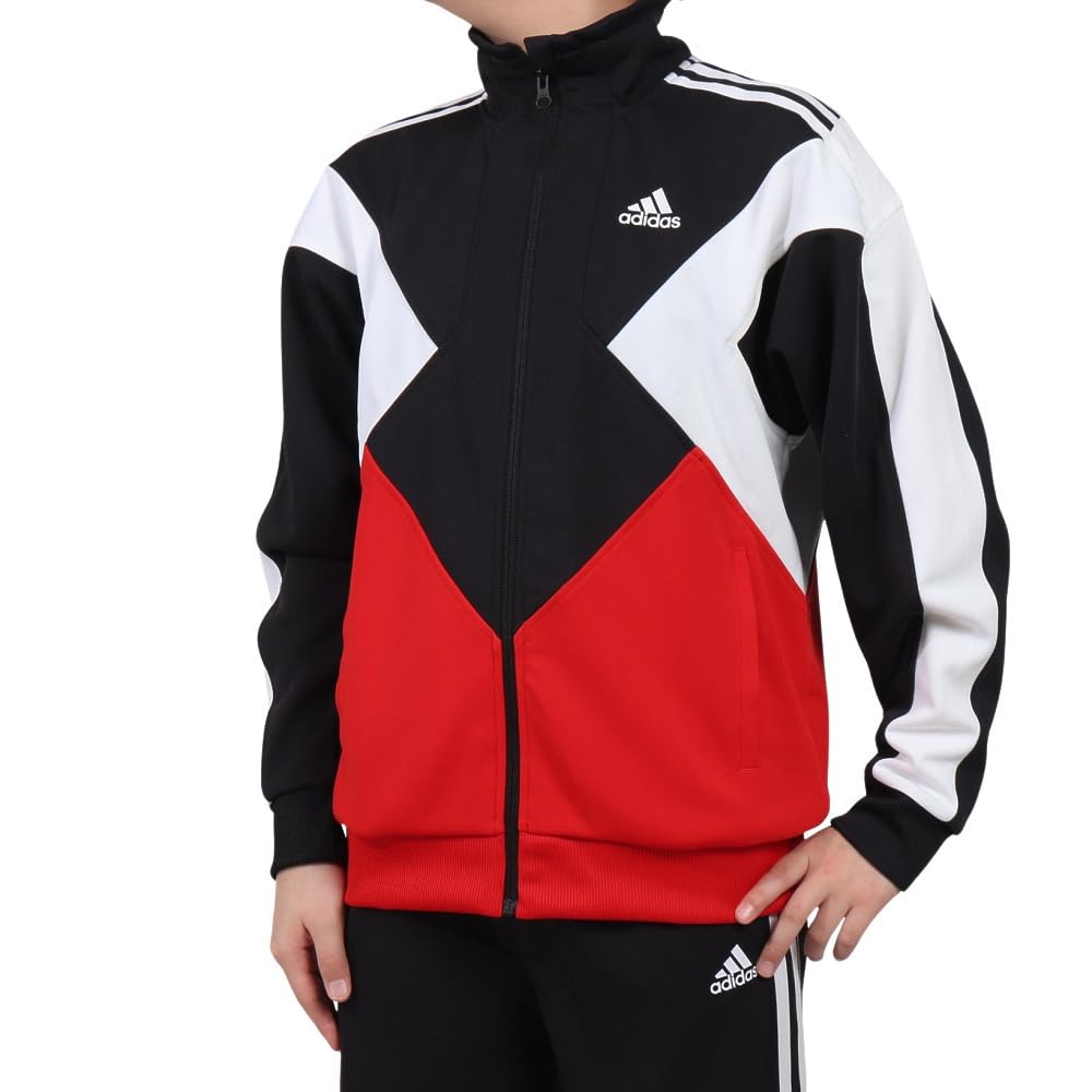 Adidas KPX86 Track Top In Kids' Must-Have Loose-Fit Color-Block Double-Knit Black/Better Scarlet/White (JP4893)
